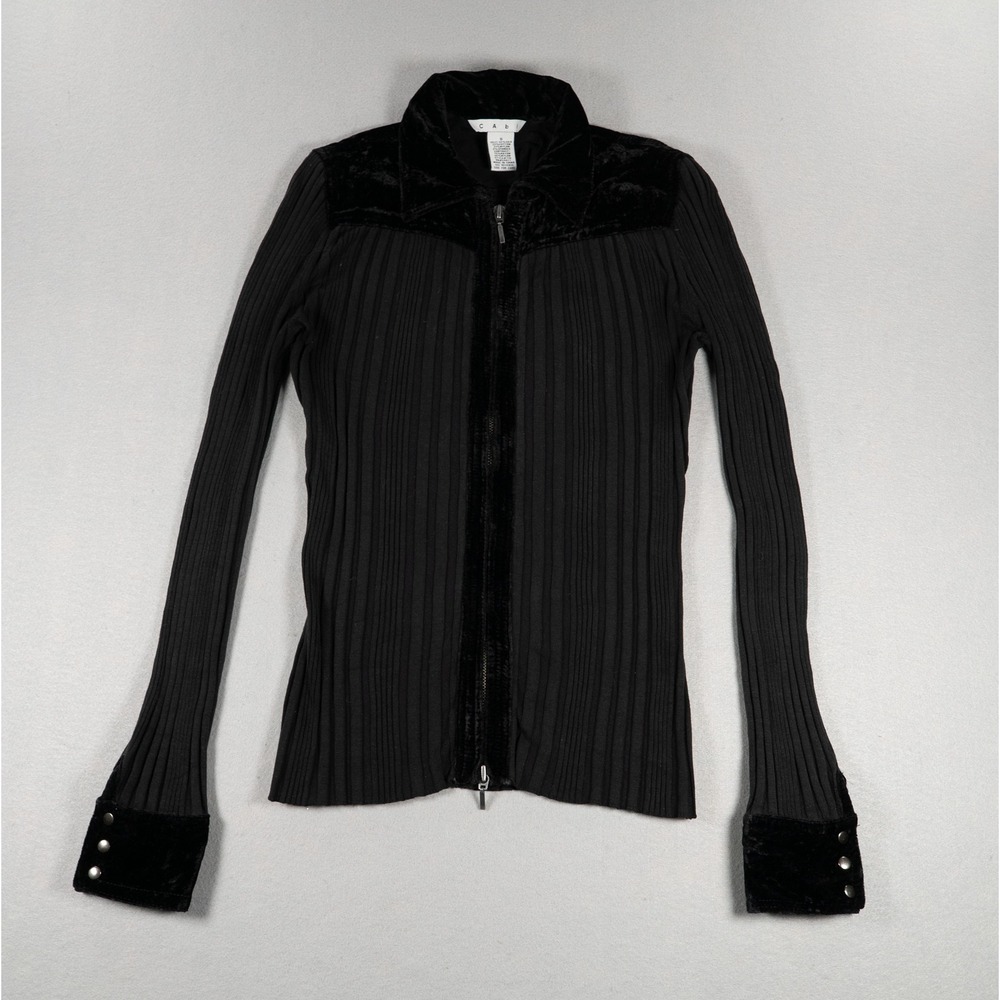 Vintage Y2K Silk Blend Ribbed Velvet Zip Cardigan Goth Dark Academia Women's S